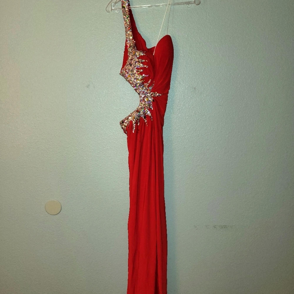 Red rhinestone prom dress